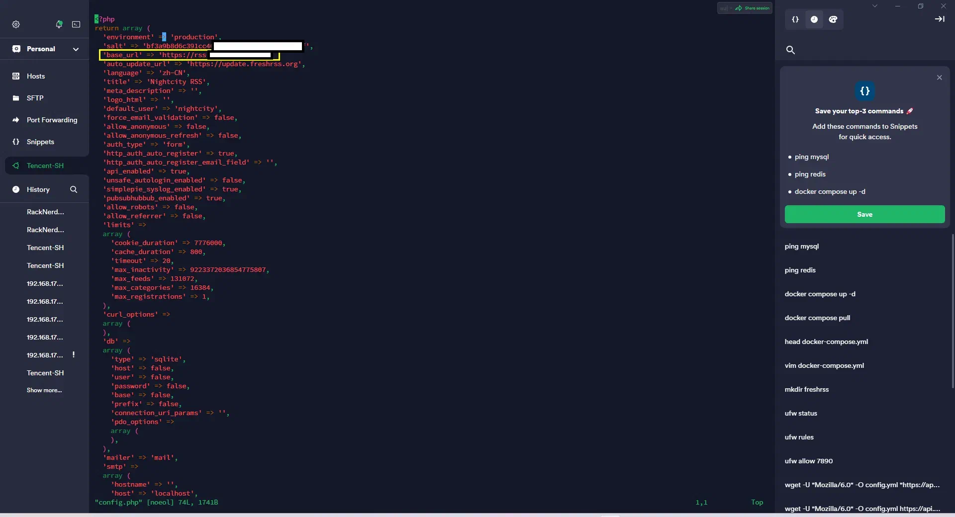 FreshRSS config.php 文件